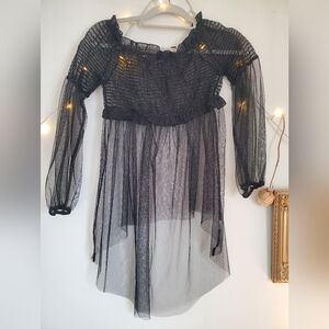 Black sheer Long Sleeve Witchy Off The Shoulder Blouse with gold glitter